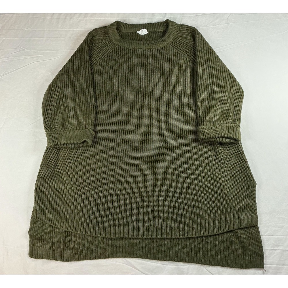 Mote Women's Pullover Sweater Green 3/4 Sleeve Jewel Neck Knit Loose Fit M New